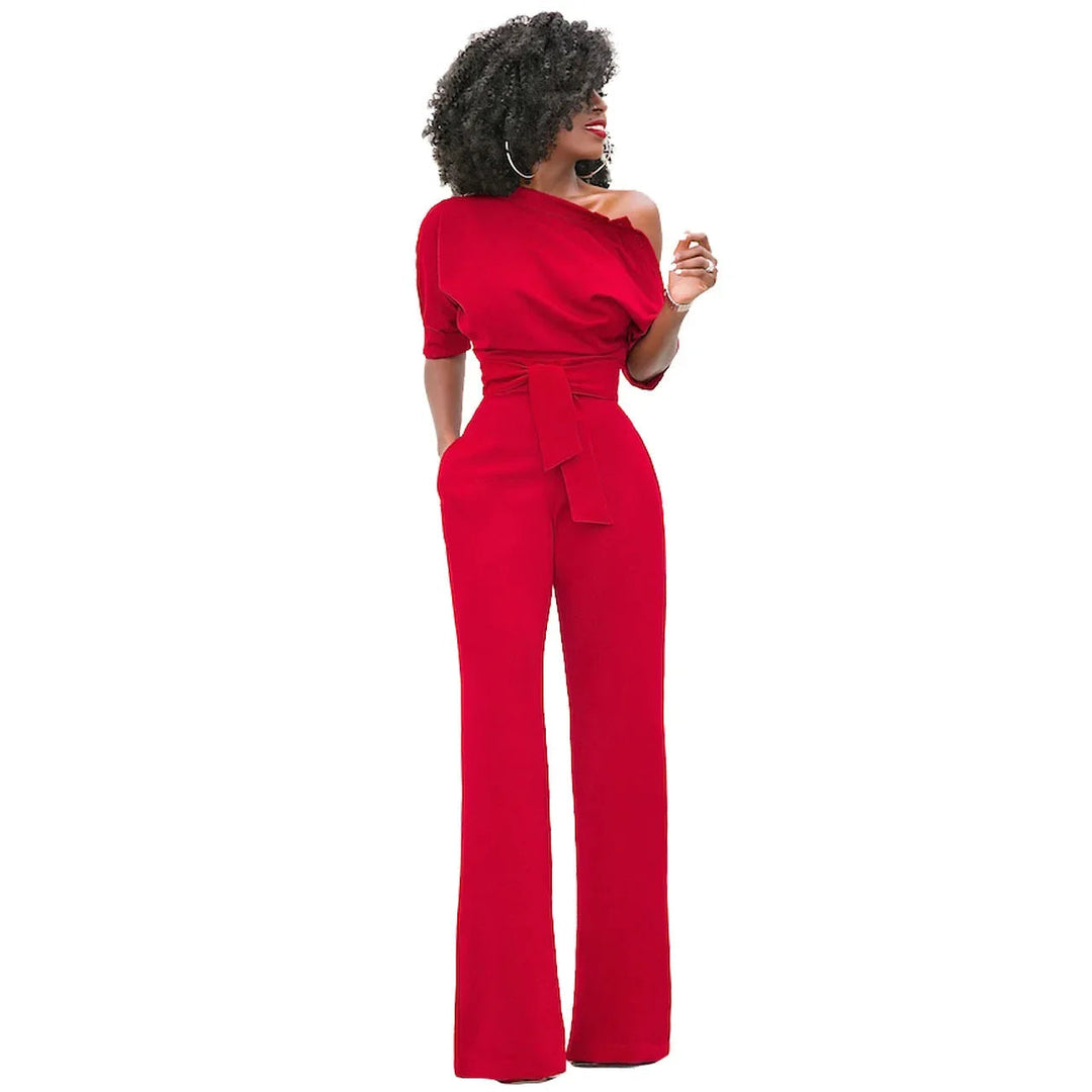 Gelegenheids jumpsuit voor dames: stijlvol met wijde pijpen en open schouder.