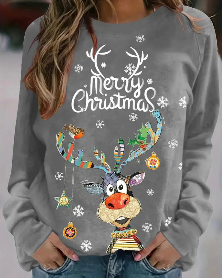 Moderne dames kersttrui met unieke rendierprint. Comfortabele pasvorm en feestelijk design.