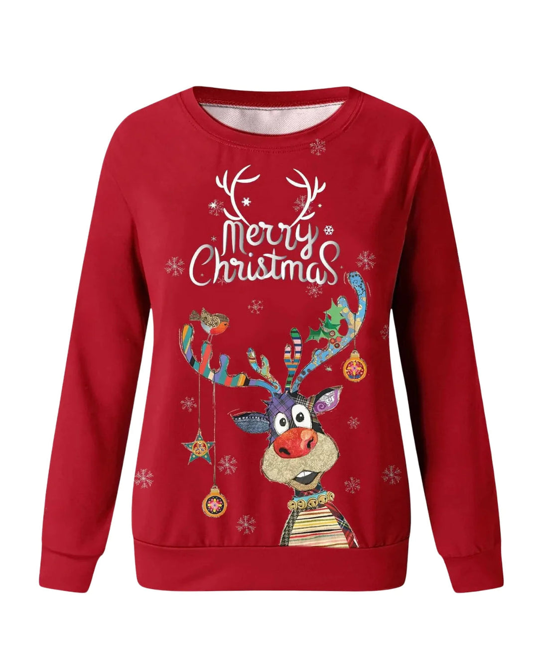 Dames trui met rendierprint, essentieel voor kerst. Ronde hals en comfortabele stof voor feestvreugde.