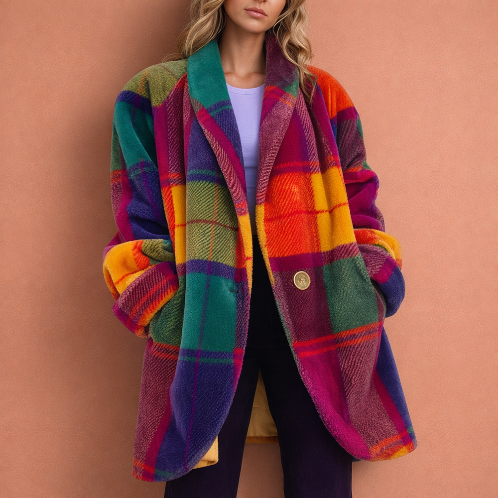 Elegante damesjas in levendige kleuren met stijlvolle revers en functionele zakken, perfect voor casual én chic.