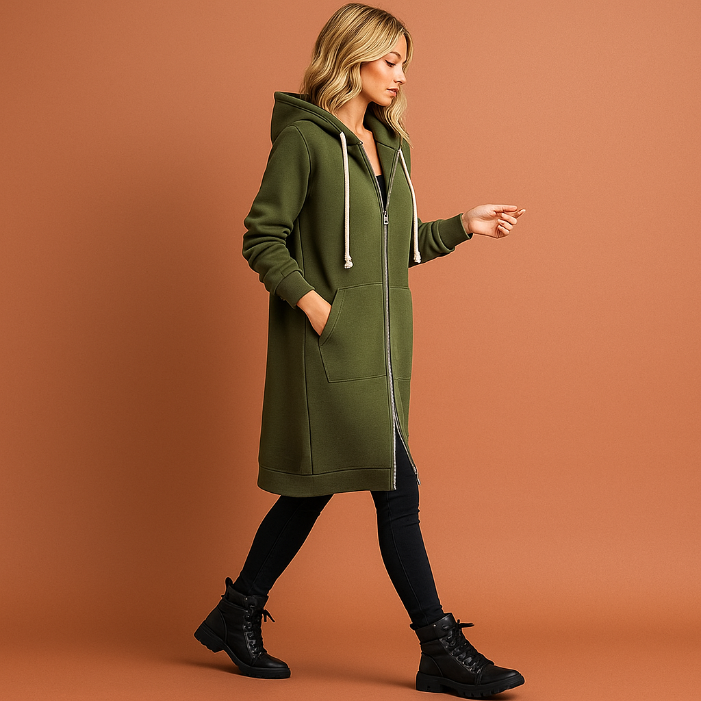 Casual dames sweatvest: knielange hoodie met rits voor stijl en comfort in de herfst.