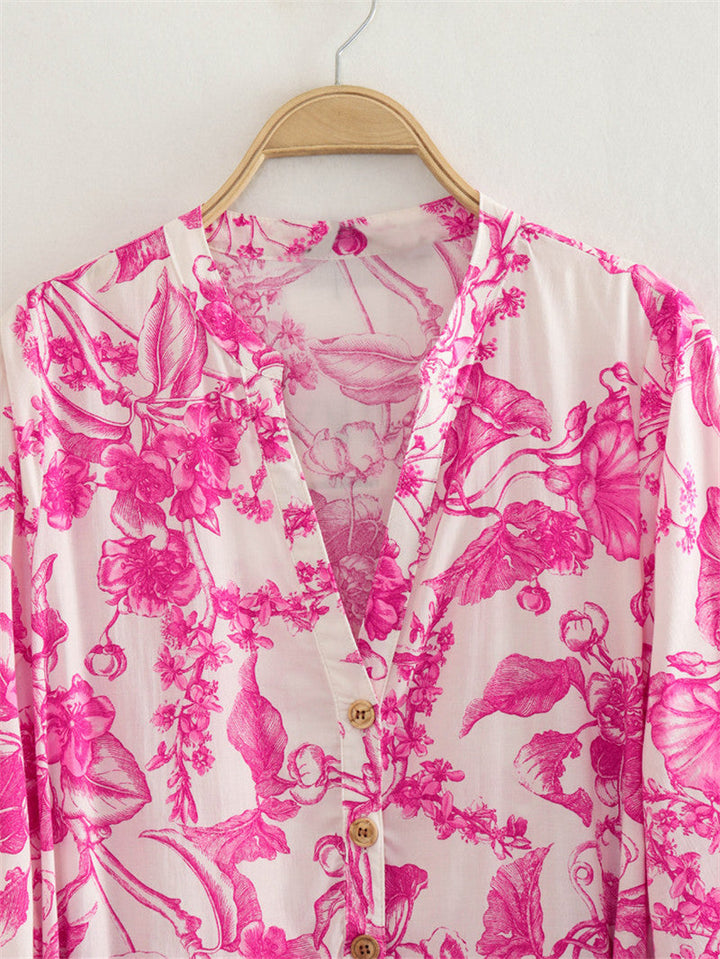 Zomerse bloemenprint jurk voor dames, met een comfortabele verstelbare taille en trendy wijde mouwen.