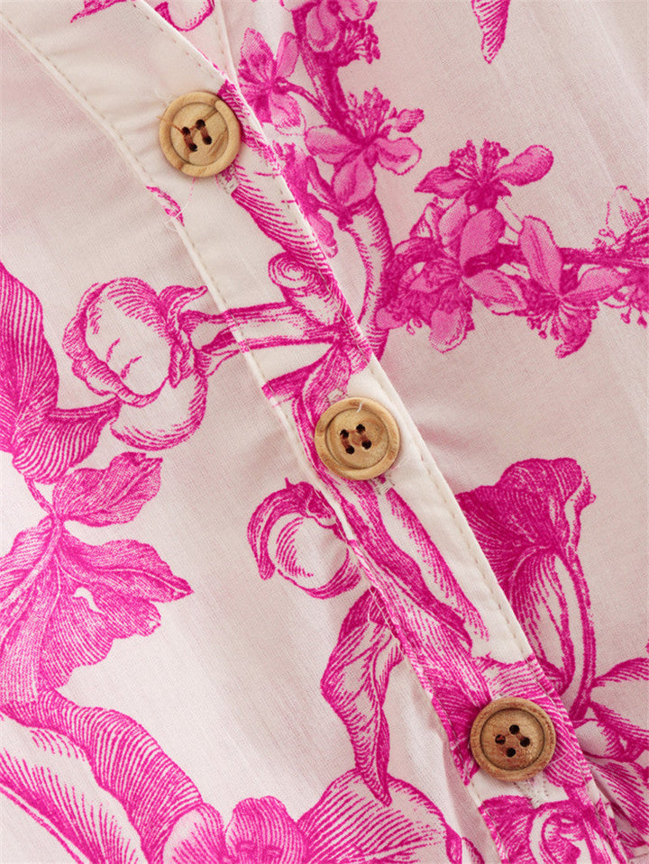 Trendy korte bloemenjurk met verstelbare taille, wijde mouwen. Een must-have voor zomerse dames outfits.
