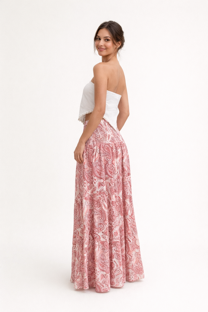 Bedrukte damesrok in boho stijl, lange zomerrok met elastische tailleband voor ultiem comfort en modieuze look.