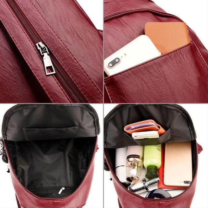 Compacte waterdichte leren rugzak voor dames. Anti-diefstal beveiliging en modieus design voor onderweg.