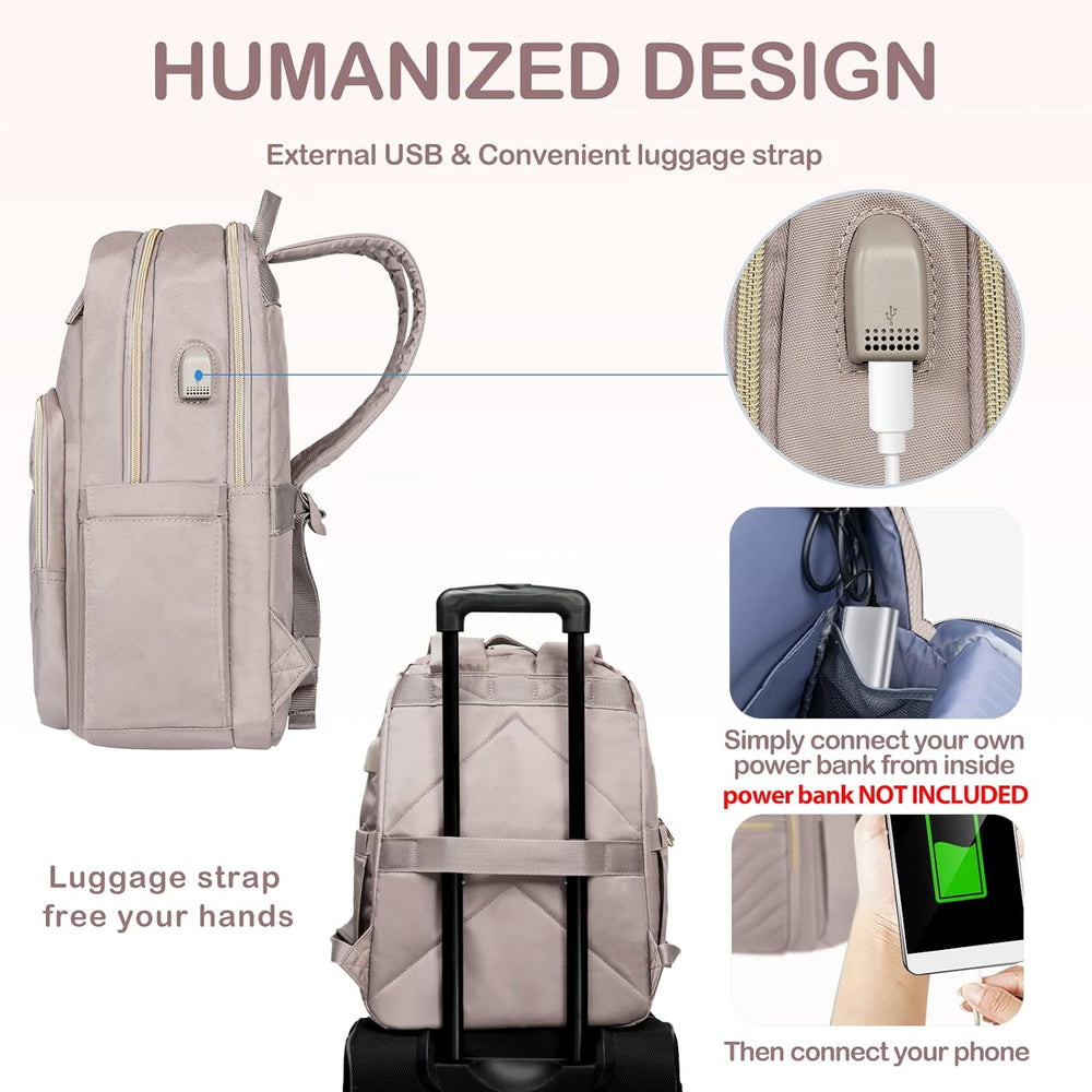 Zwarte dames waterdichte laptop rugzak (15.6") met USB-poort; perfect voor reis, school en dagelijks gebruik.