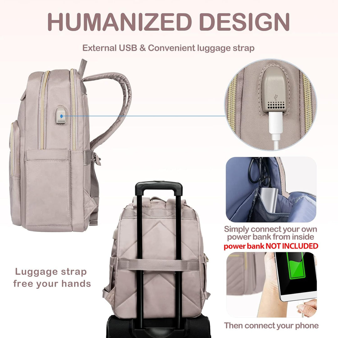 Zwarte dames waterdichte laptop rugzak (15.6") met USB-poort; perfect voor reis, school en dagelijks gebruik.