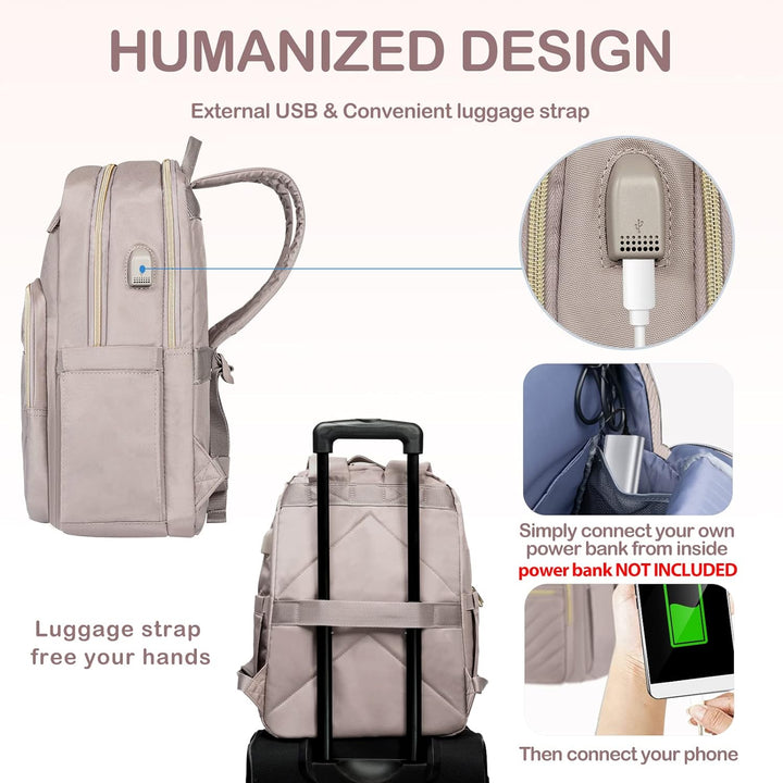 Zwarte dames waterdichte laptop rugzak (15.6") met USB-poort; perfect voor reis, school en dagelijks gebruik.