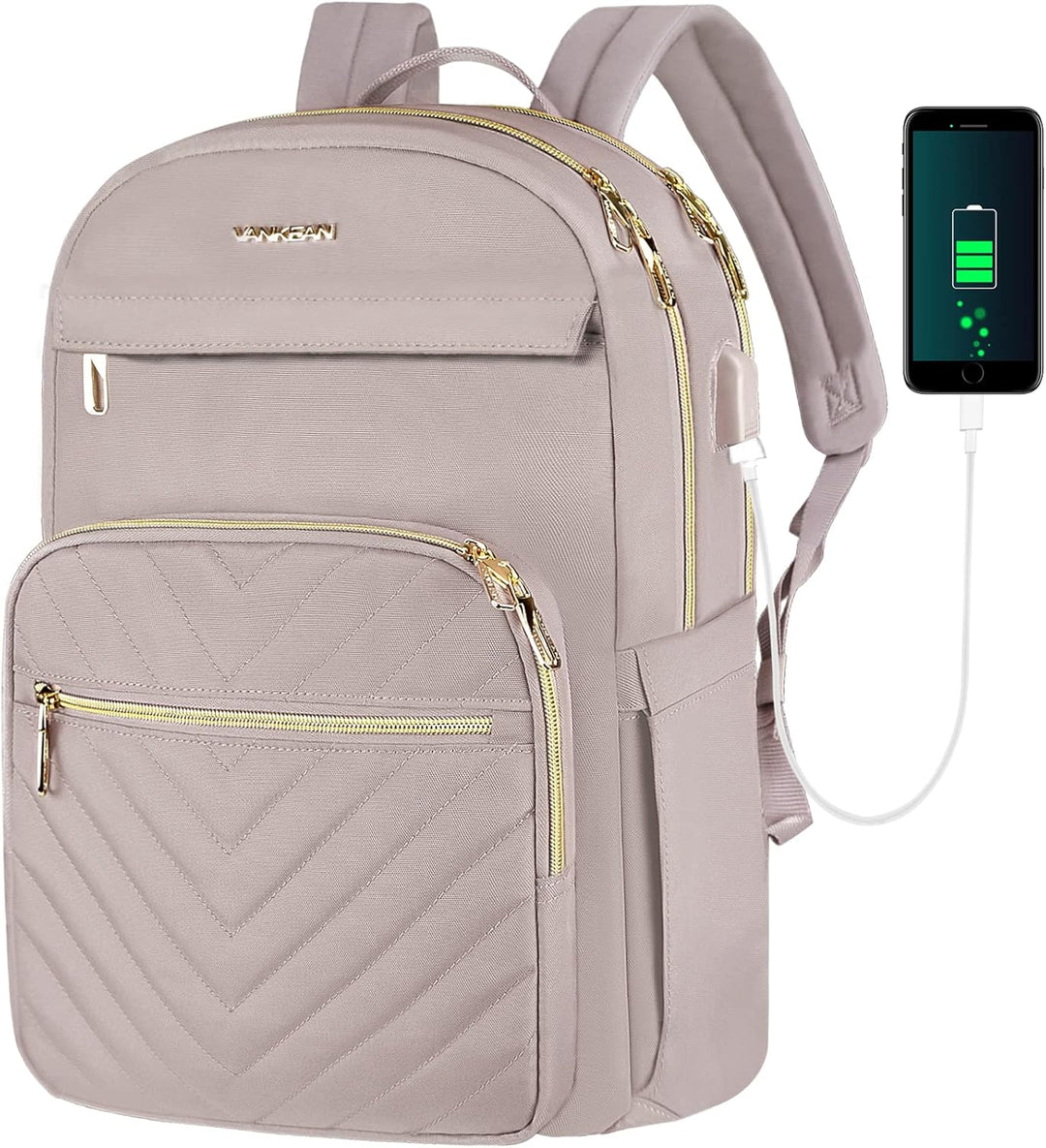 Stijlvolle reis rugzak voor dames, waterdicht, lichtgewicht, met laptopvak en handige USB-poort.