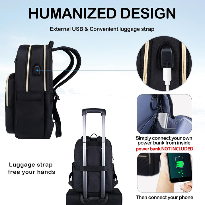 Ruim interieur van de waterdichte dames laptop rugzak (15.6") met diverse vakken en USB-doorgang.