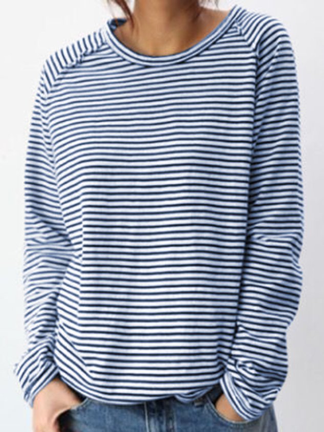 Trendy dames longsleeve met gestreept dessin en ronde hals, een veelzijdig stuk voor elke garderobe.