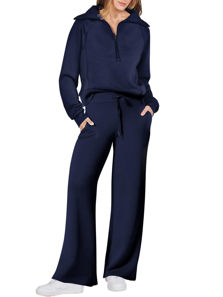 Veelzijdige dames loungewear set met lange mouwen en ritssluiting, voor comfort & casual stijl thuis.