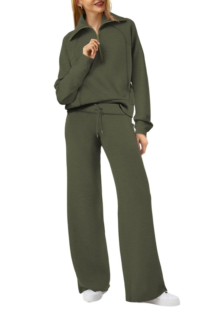 Casual dameskleding: tweedelige lounge set met lange mouwen en ritssluiting, ideaal voor thuis.