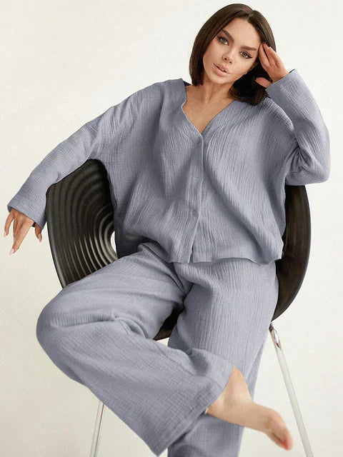 Lente zomer dames overhemd broek set, een comfortabele loungewear voor een casual look.