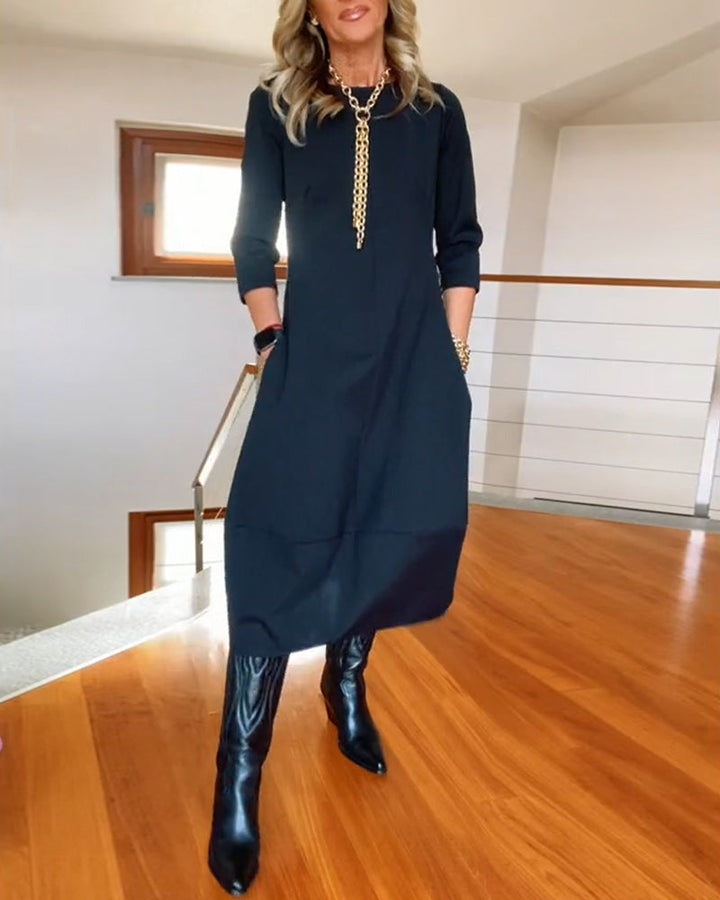 Comfortabele casual dames maxi jurk met lange mouwen en ronde hals, veelzijdig voor elke dag.