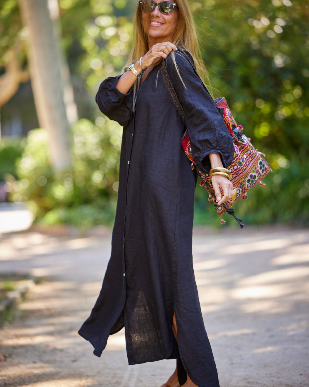 Luchtige dames maxi-jurk met lange mouwen, heerlijk comfortabel voor de zomer.