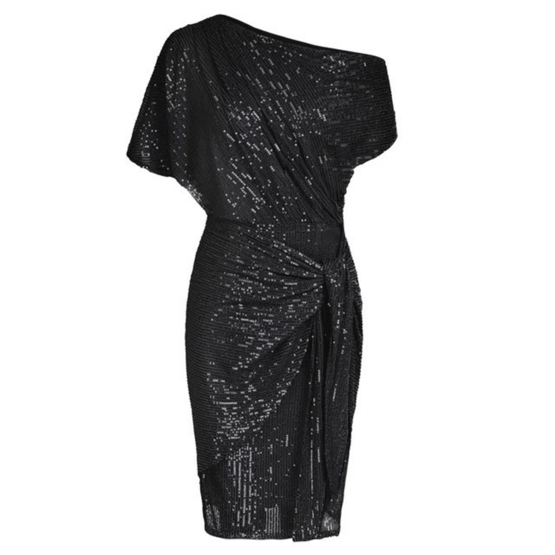Dames midi feestjurk met glinsterende pailletten, ideaal voor avondjes uit.