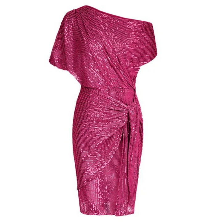 Stijlvolle dames midi jurk met subtiel paillettenpatroon, ideaal voor speciale gelegenheden.