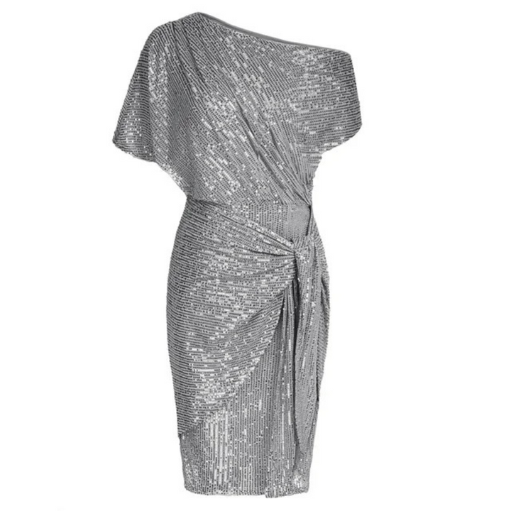 Elegante midi feestjurk voor dames, versierd met glimmende pailletten, zeer chique.