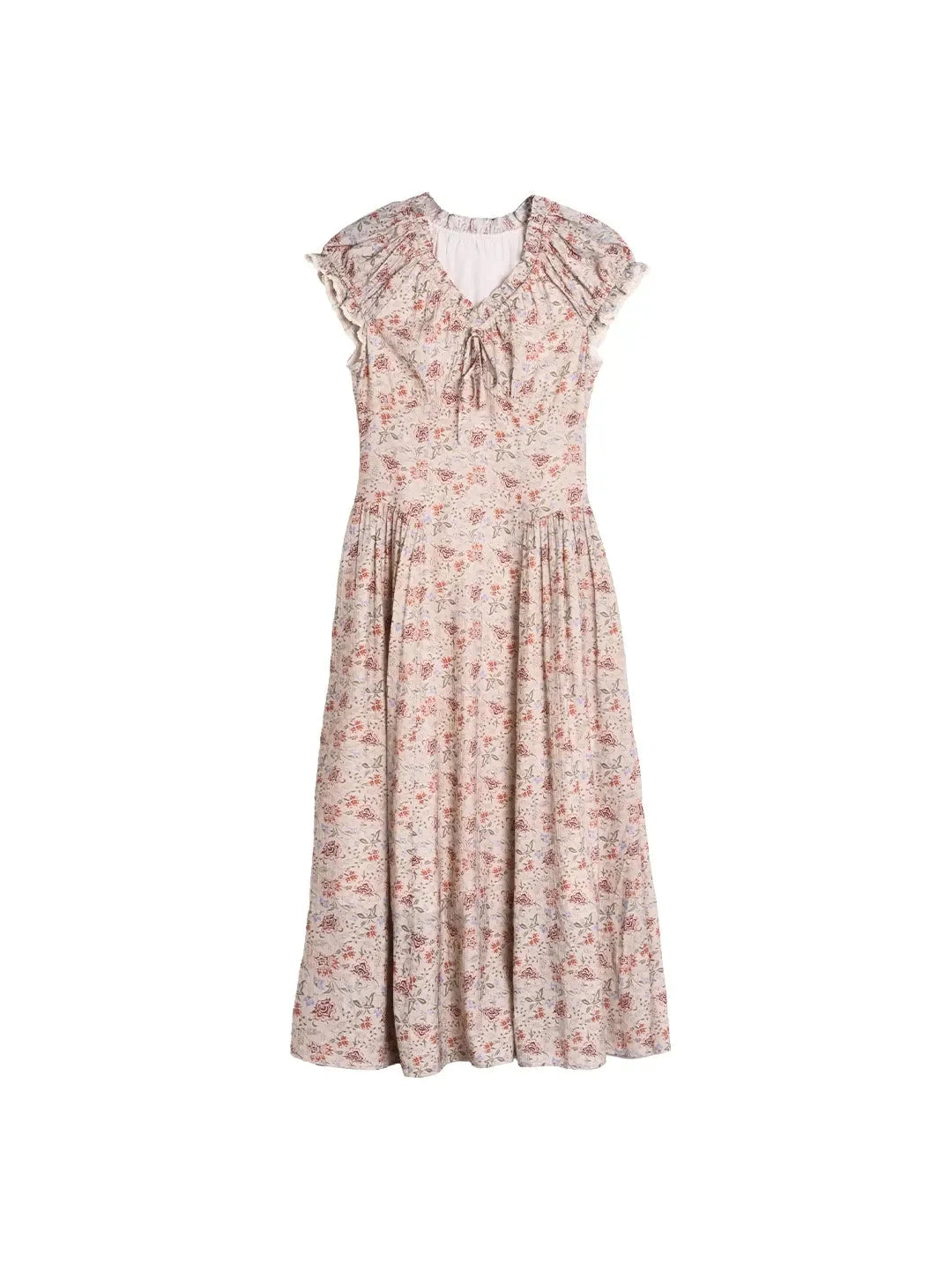 Elegante dames feestjurk met bloemenprint, V-hals en korte mouwen. Ideaal voor speciale gelegenheden.