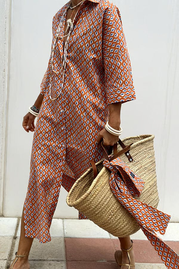 Kaki midi jurk voor dames 'Vivienne' met doorknoopsluiting, elegante zomerlook.