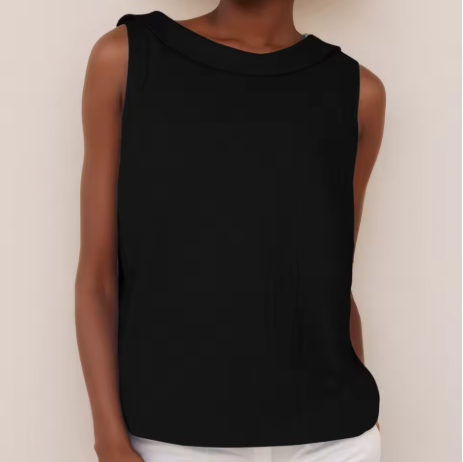 Deze dameskleding blouse, mouwloos met rolkraag, biedt een veelzijdige en comfortabele rechte pasvorm.