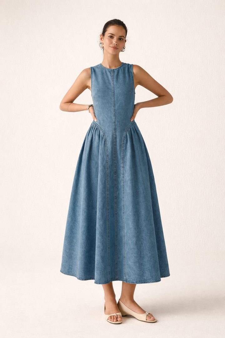 Dames mouwloze midi zomerjurk, comfortabel en veelzijdig. Ideaal voor casual dagen en vakantie.