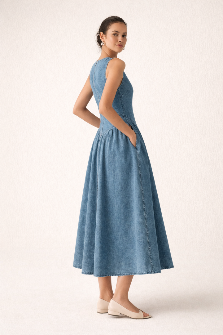 Comfortabele mouwloze dames zomerjurk, een veelzijdige midi jurk perfect voor warme zomerdagen.