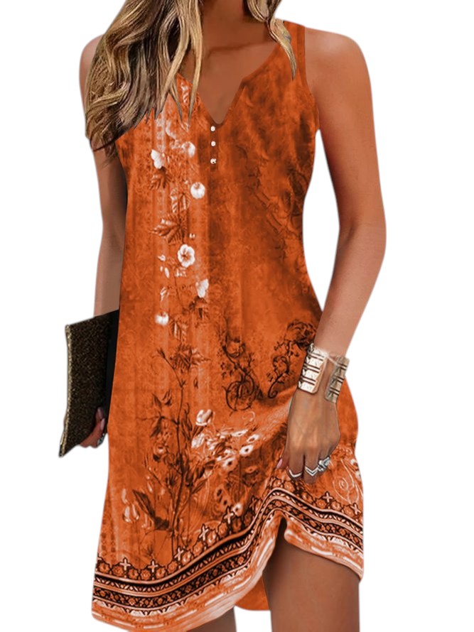 Trendy dames mouwloze jurk met print, korte zomerjurk, comfortabel en modieus.
