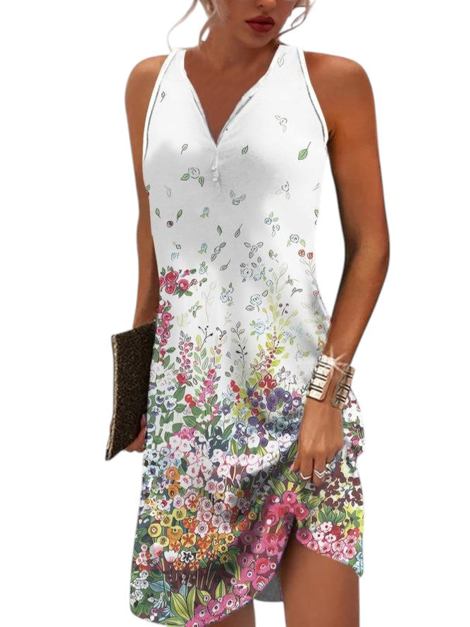 Vrolijke mouwloze minijurk met print, perfect voor dames op zomervakantie.