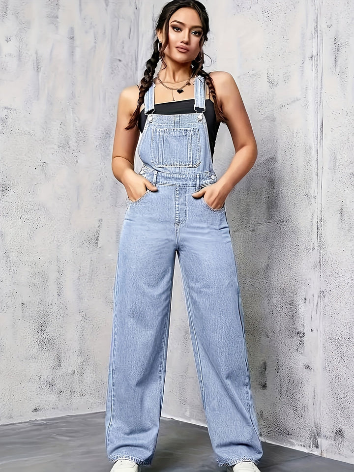 Trendy mouwloze spijkeroverall voor dames met wijde pijpen, perfect voor een comfortabele en modieuze zomerlook.