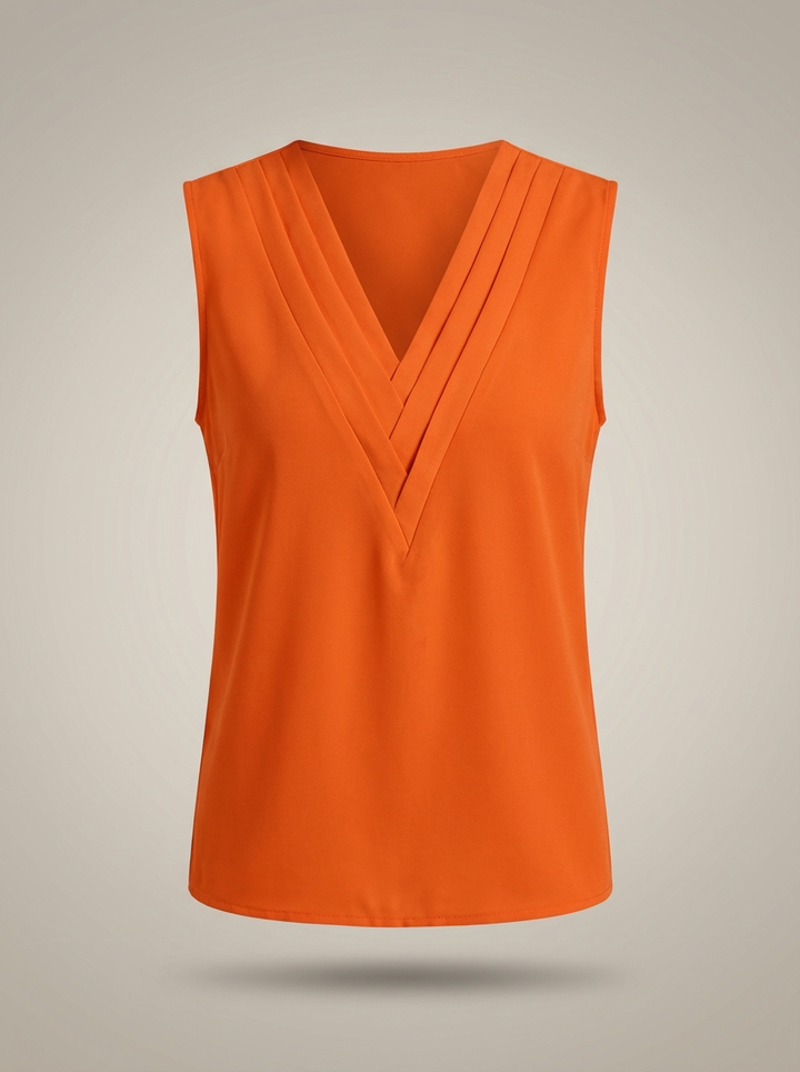 Stijlvolle dames tank top met V-hals en mooie plooidetails, perfect te combineren voor diverse looks.