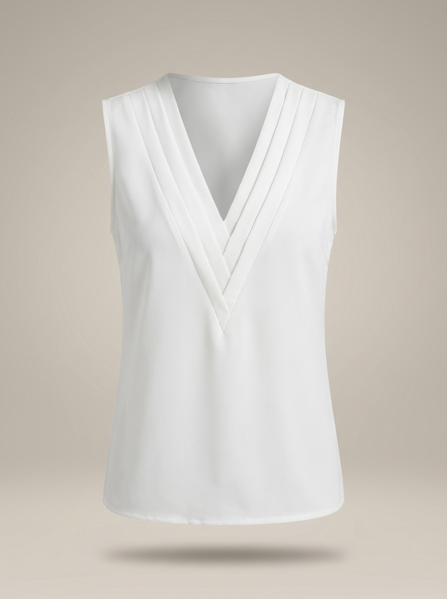 Elegante dames mouwloze V-hals top met plooidetails, een must-have voor een verfijnde zomerlook.