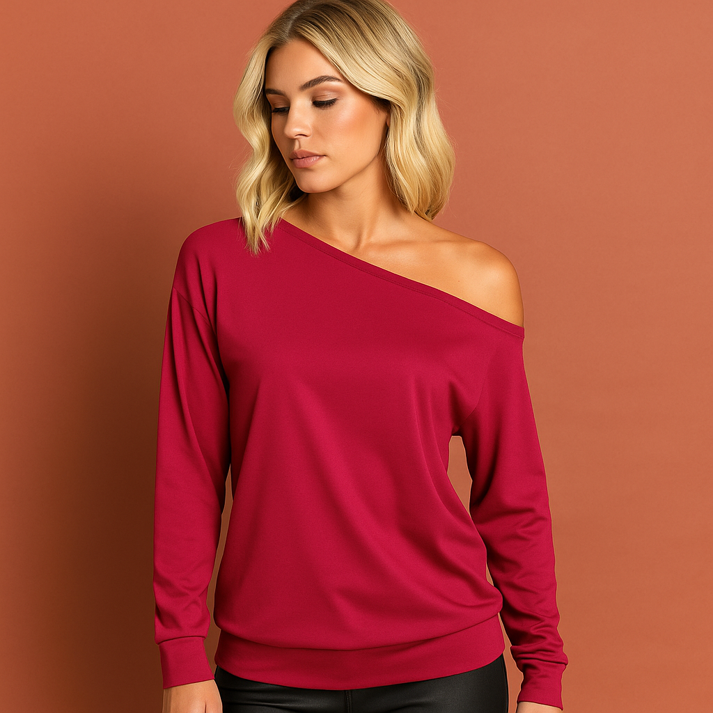 Casual chic dames off-shoulder trui, een moderne losse pasvorm die comfort en stijl combineert.