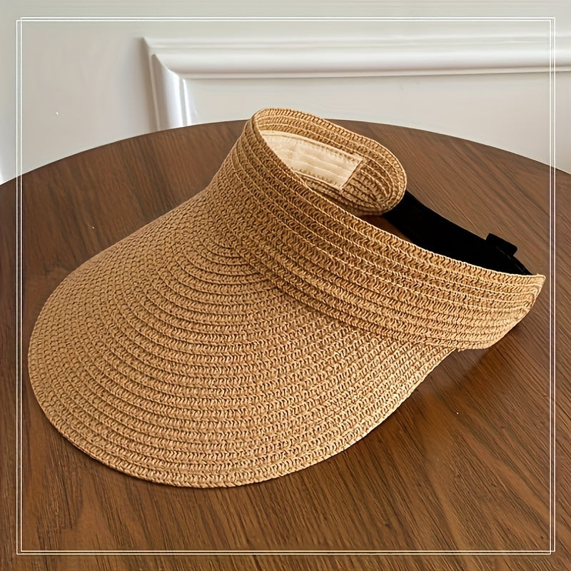 Dames opvouwbare zonneklep met brede rand voor UV-bescherming, ideaal voor strand en zomer.