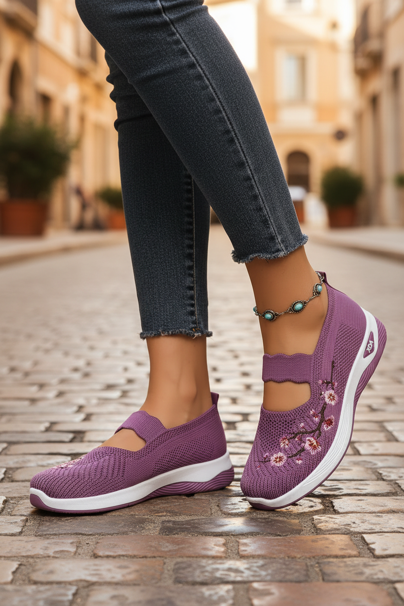 Stijlvolle orthopedische dames instappers, schokabsorberende zool. Comfortabel voor wandelen en dagelijks gebruik.