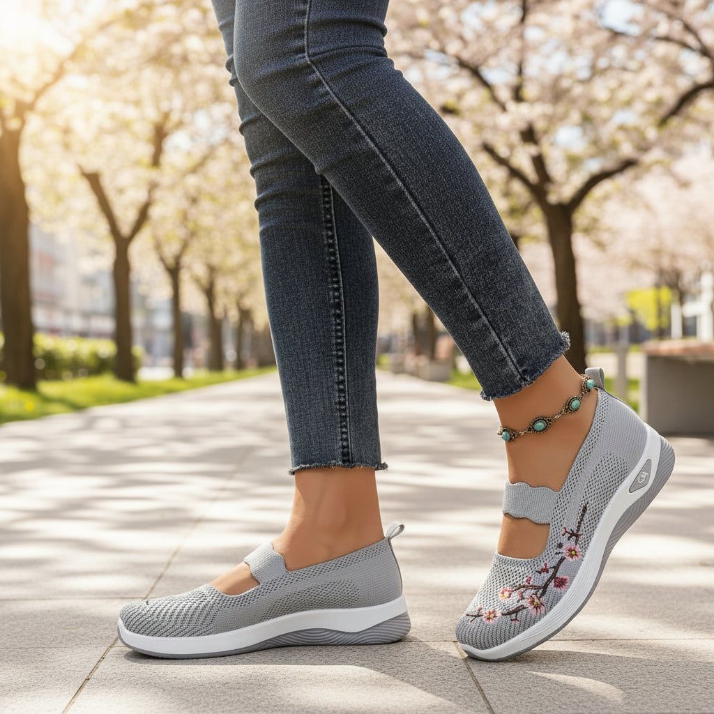 Dames orthopedische wandelschoenen, comfortabele instappers met schokabsorptie voor lange afstanden.