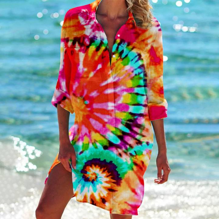 Dames overhemdjurk met A-lijn silhouet. Comfortabele lange zomerjurk voor casual gelegenheden.