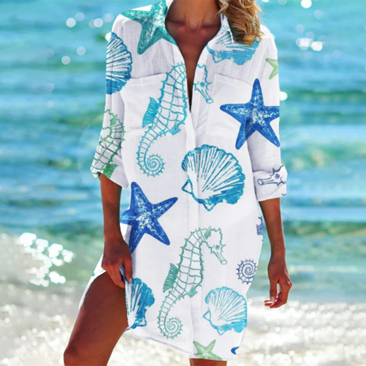 Stijlvolle lange dames blousejurk met patroon. A-lijn zomerjurk, perfect voor comfort en een relaxte look.