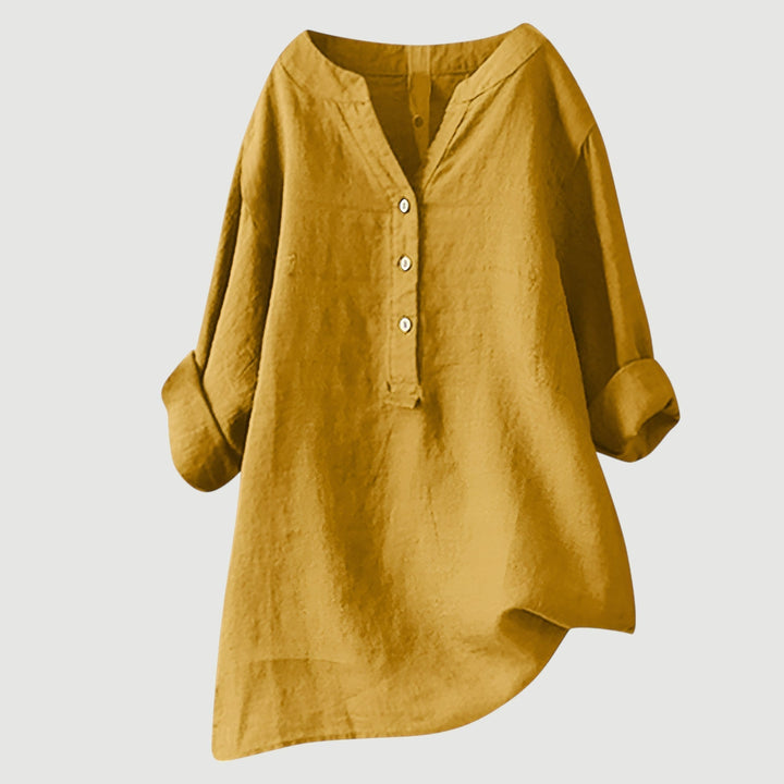 Losvallende dames oversized blouse met V-hals, lange mouwen en soepele stof voor optimaal comfort.