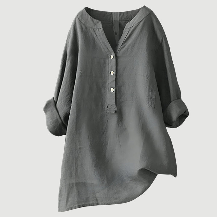 Casual dames oversized blouse, veelzijdig te combineren, met lange mouwen en V-hals.