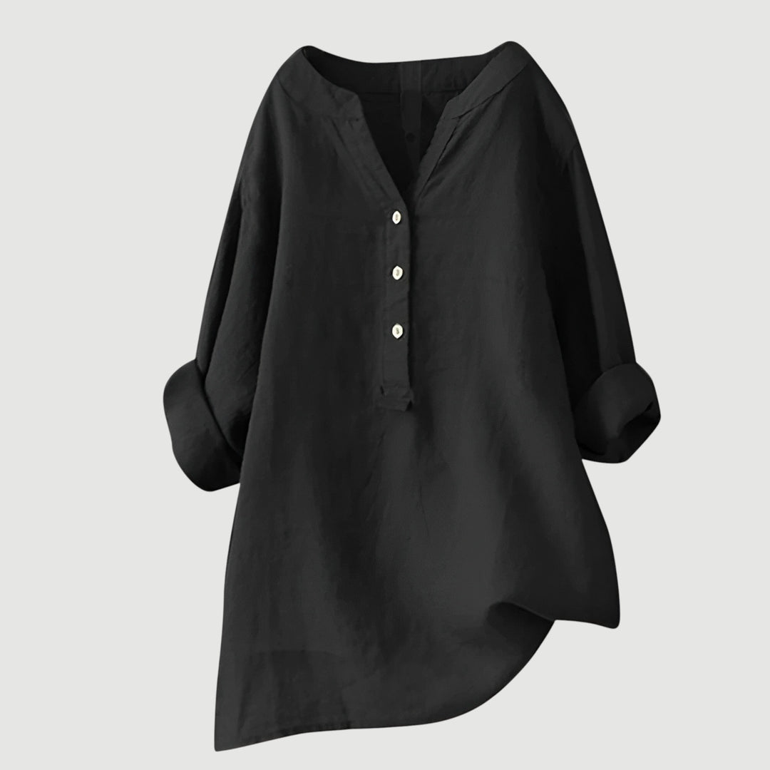 Zachte, ademende damesblouse met lange mouwen, oversized fit en V-hals voor dagelijks comfort.
