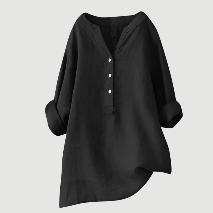 Zachte, ademende damesblouse met lange mouwen, oversized fit en V-hals voor dagelijks comfort.