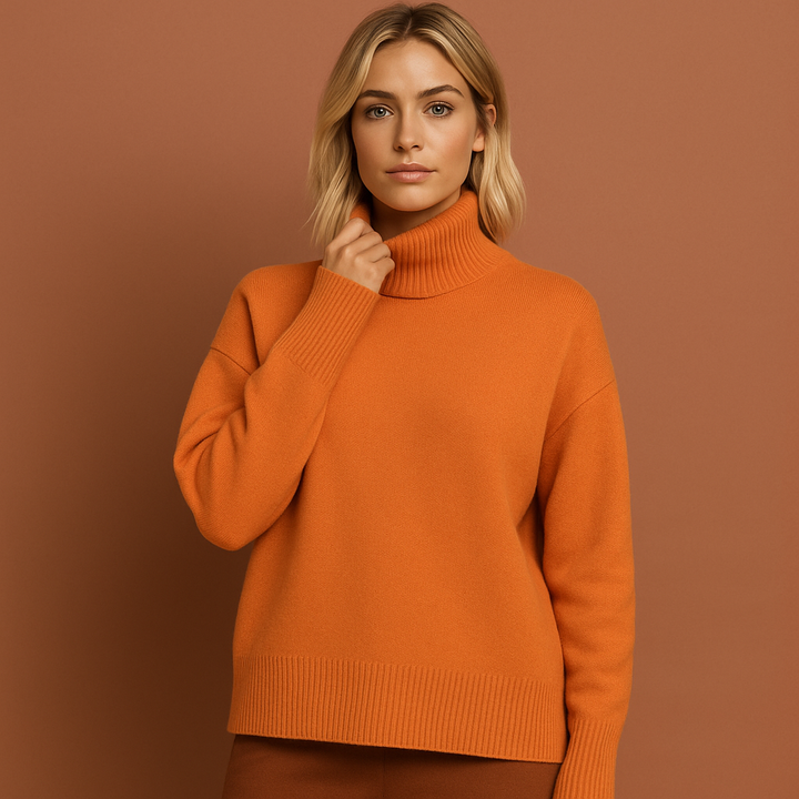 Elegante dames oversized coltrui met warme hoge col. Ideaal voor een stijlvolle look in de winter.
