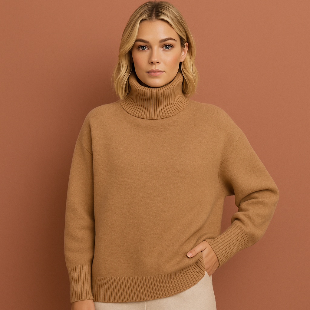 Stijlvolle dames oversized coltrui met hoge kraag. Veelzijdige trui voor een casual of elegante winteroutfit.