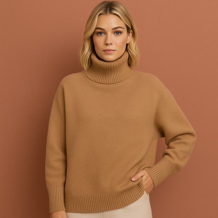 Stijlvolle dames oversized coltrui met hoge kraag. Veelzijdige trui voor een casual of elegante winteroutfit.