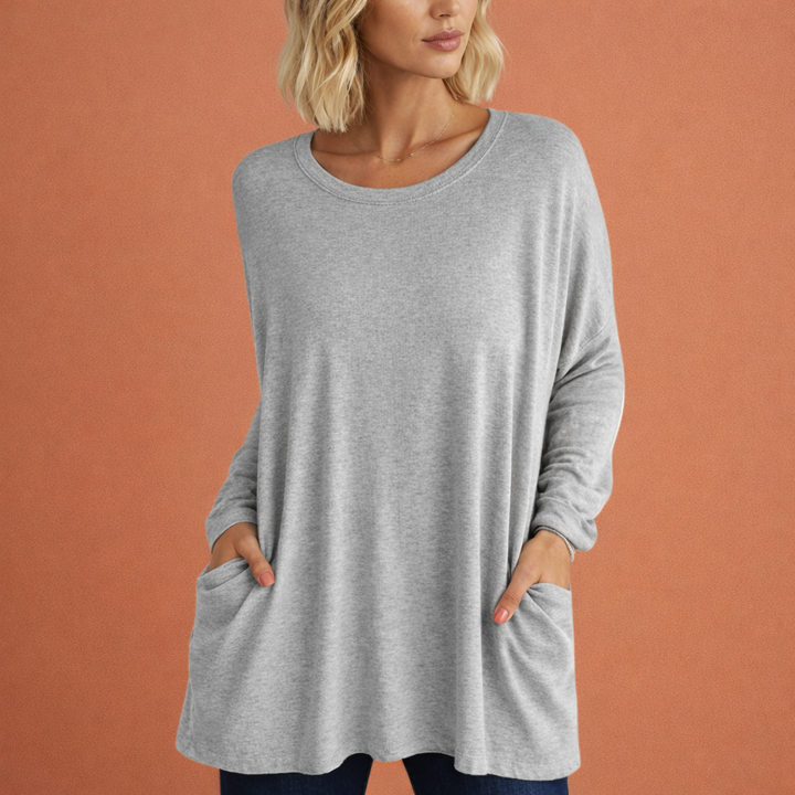 Comfortabele oversized dames tuniek met zakken, lange top perfect voor een relaxte, trendy look. Ideale losvallende pasvorm.