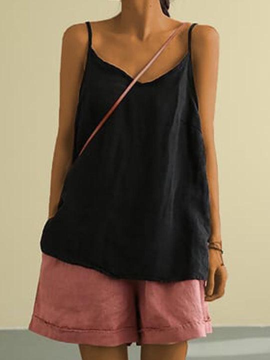 Stijlvolle oversized dames top met V-hals en spaghettibandjes; een must-have voor een relaxte zomerlook.