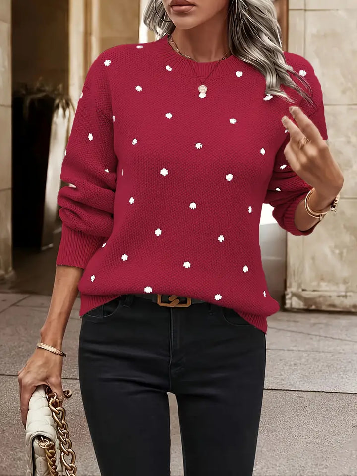 Elegante dames trui met polkadot design, comfortabel, modern en tijdloos.