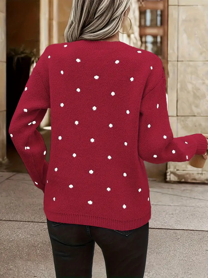 Lange mouwen polkadot trui, perfect voor dames wintermode, comfortabel en stijlvol.